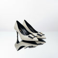 Saint Laurent Anaïs Bow Smooth Leather Pumps in Pelle Avorio – 40