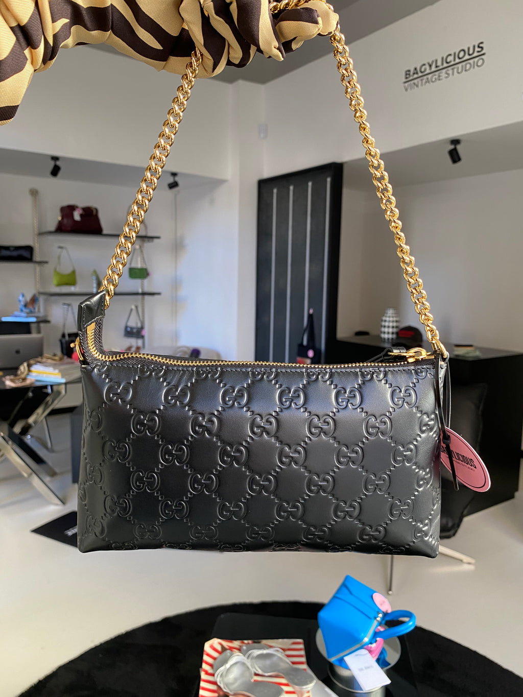Gucci Borsa a spalla in pelle GG catena dorata