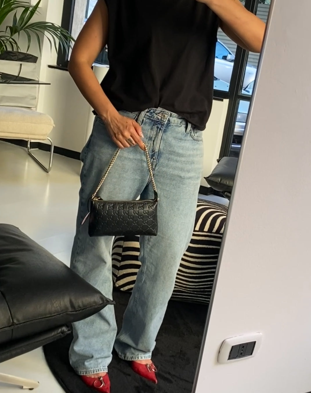 Gucci Borsa a spalla in pelle GG catena dorata