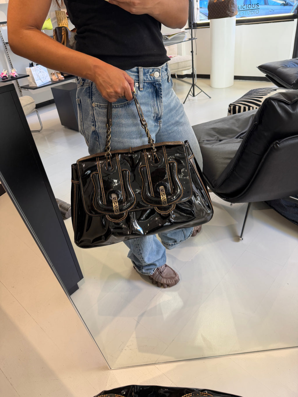 Fendi B Bag Tote – Patent Leather Black