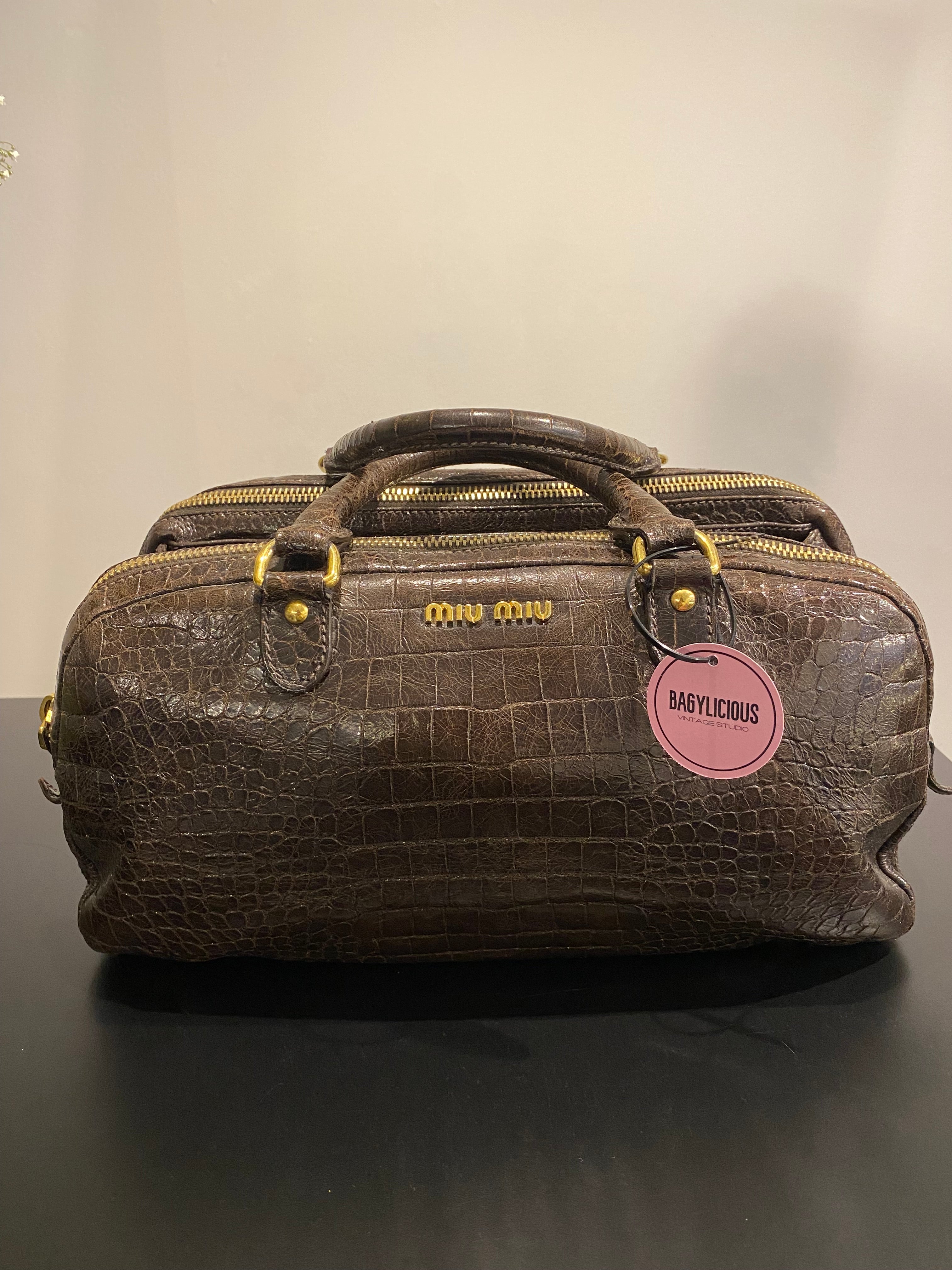 Miu Miu Croc Embossed Leather Bag Brown
