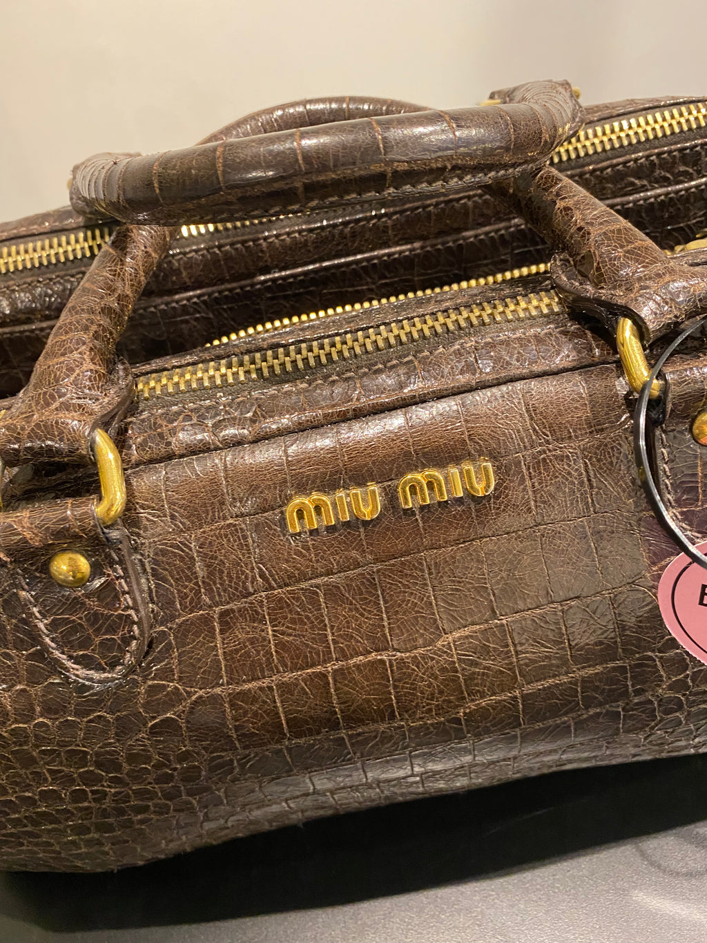 Miu Miu Croc Embossed Leather Bag Brown