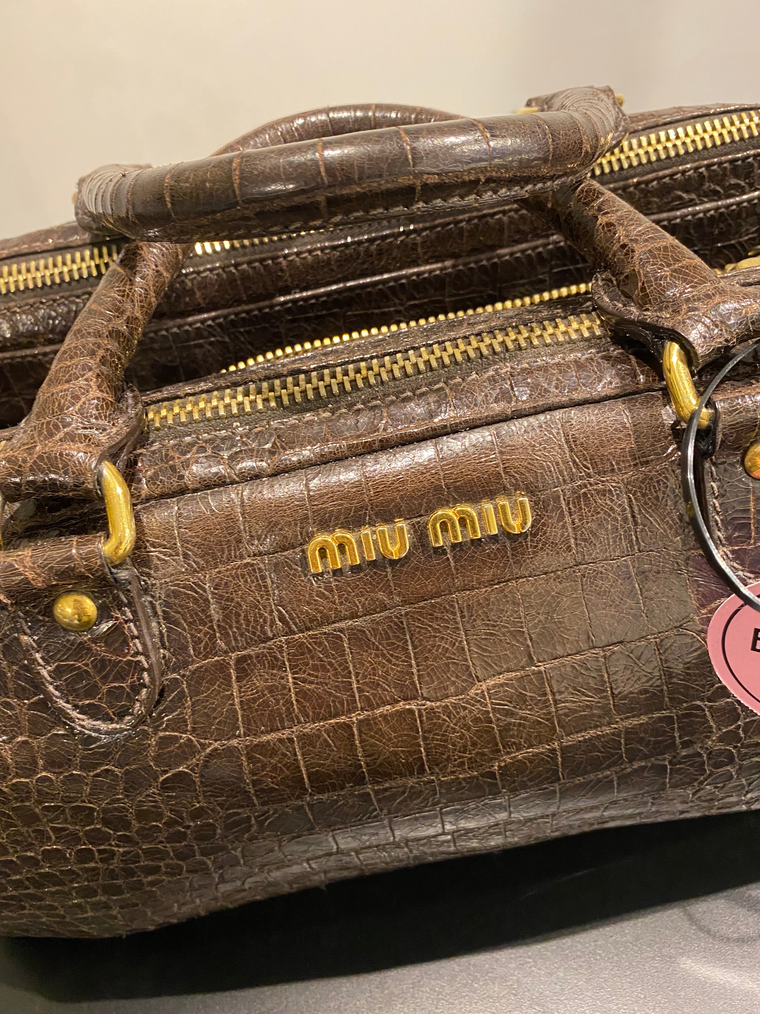 Miu Miu Croc Embossed Leather Bag Brown