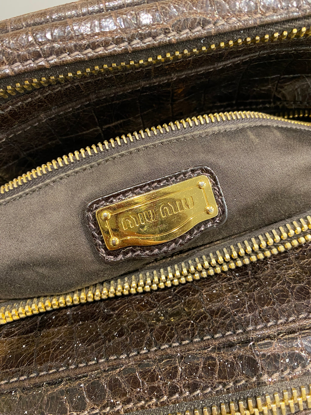 Miu Miu Croc Embossed Leather Bag Brown