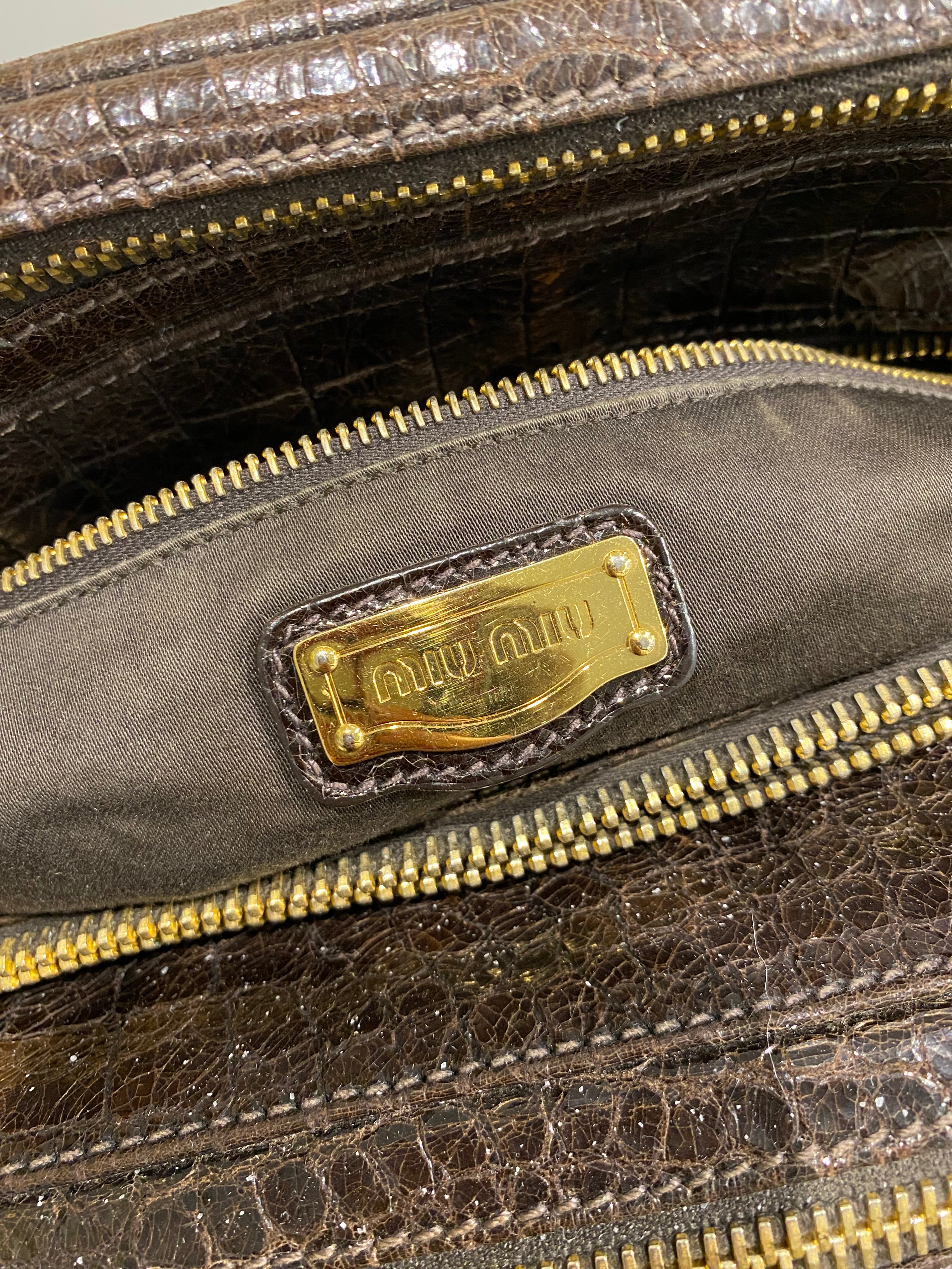 Miu Miu Croc Embossed Leather Bag Brown