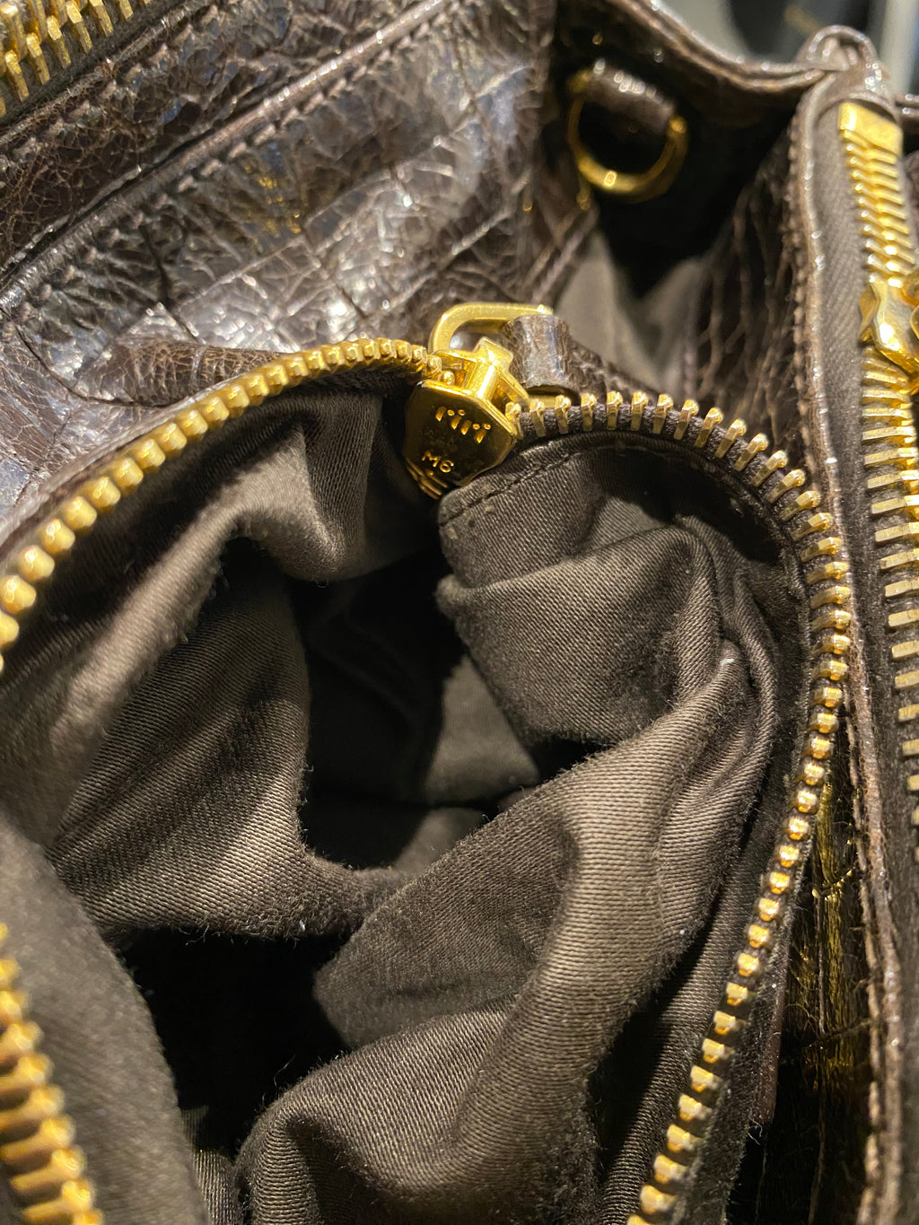 Miu Miu Croc Embossed Leather Bag Brown