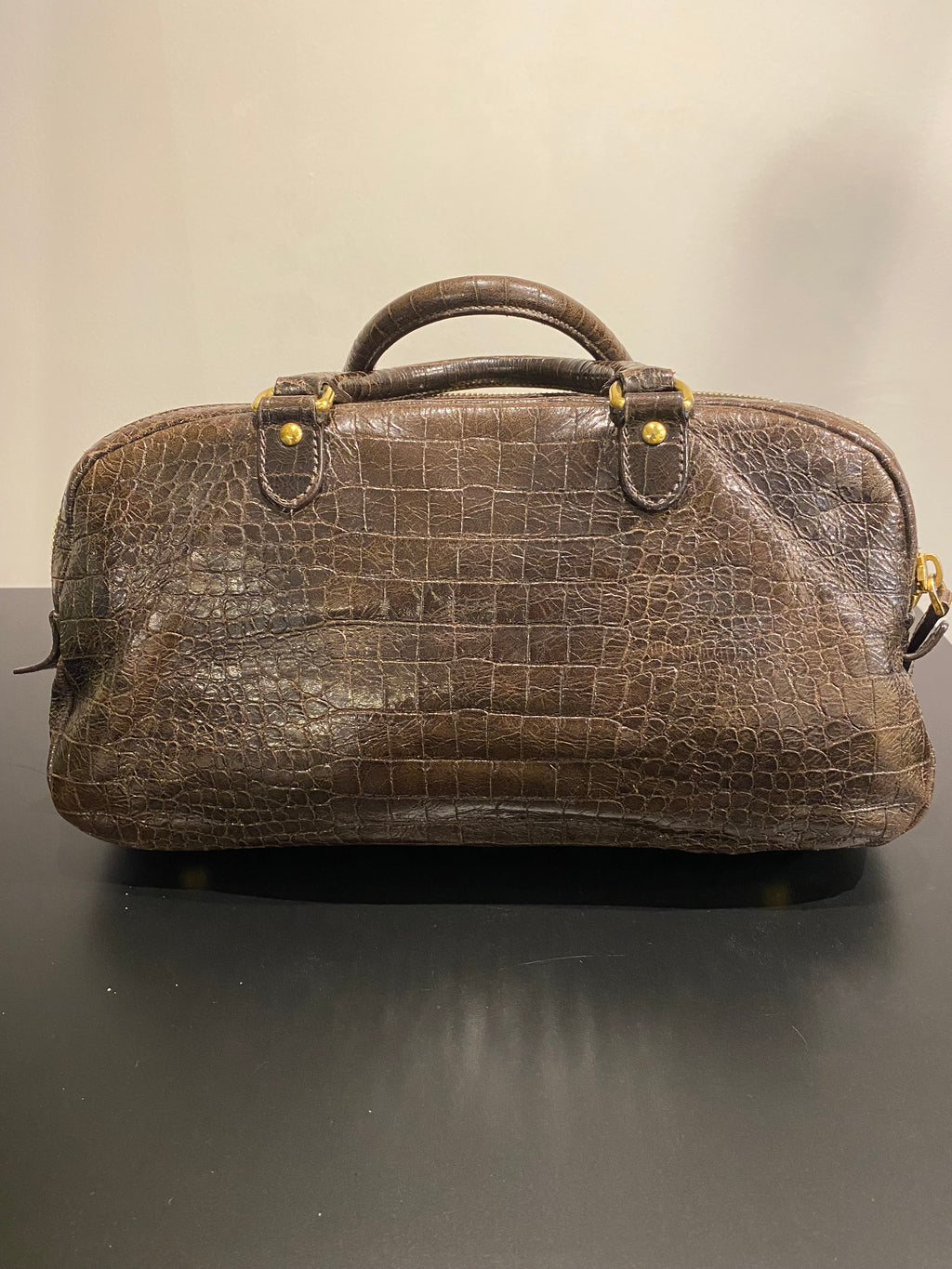 Miu Miu Croc Embossed Leather Bag Brown