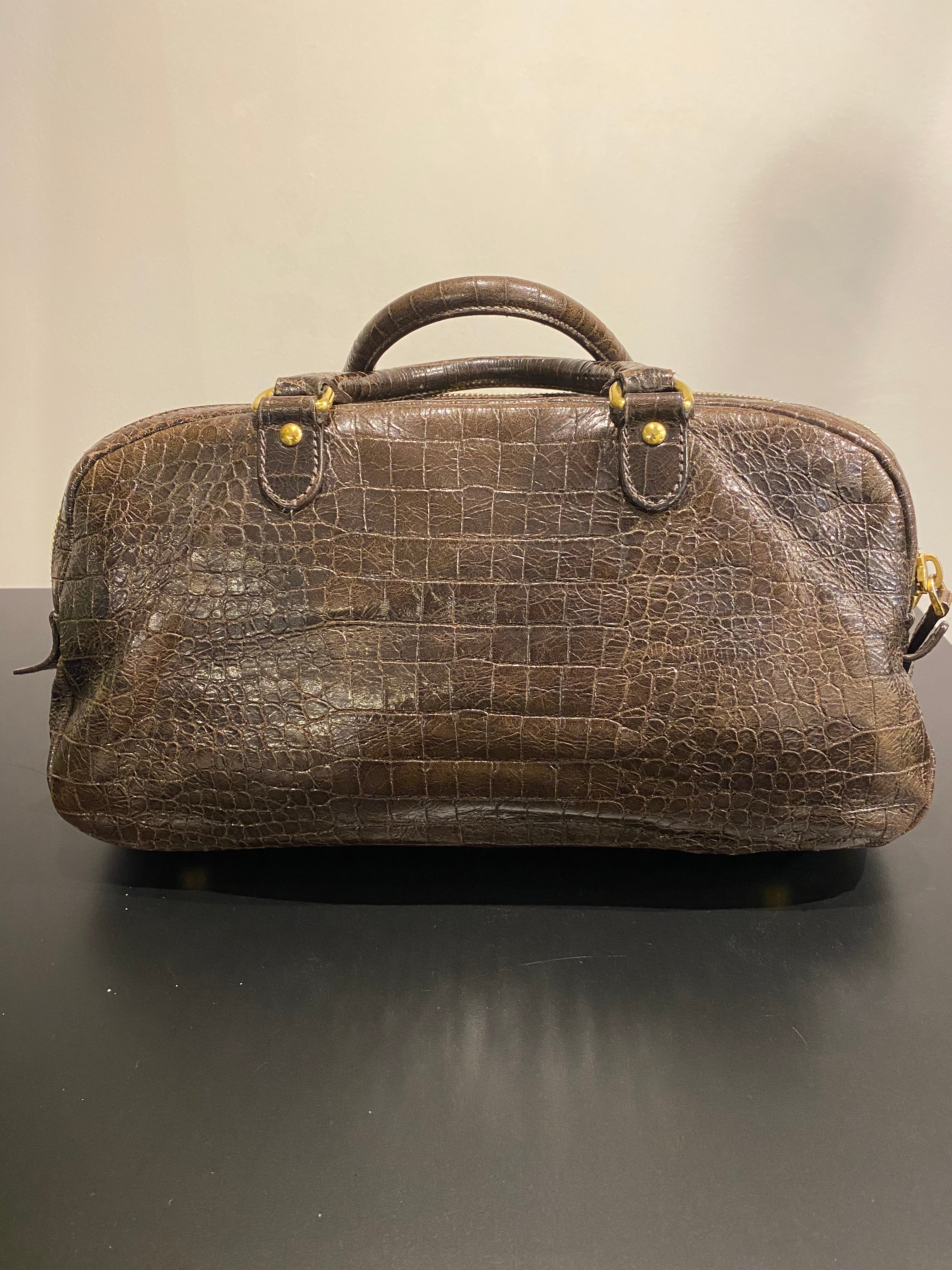 Miu Miu Croc Embossed Leather Bag Brown