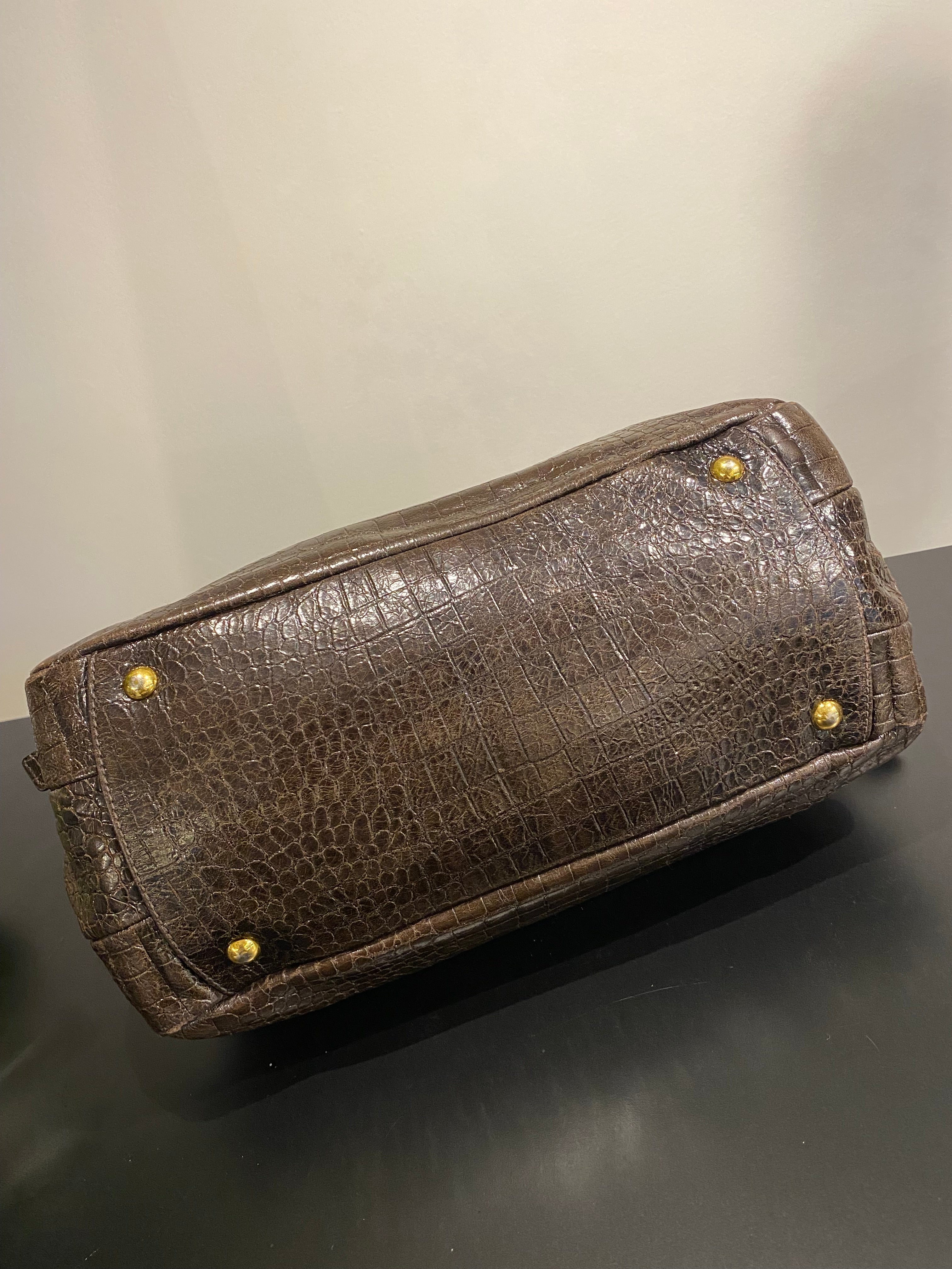 Miu Miu Croc Embossed Leather Bag Brown