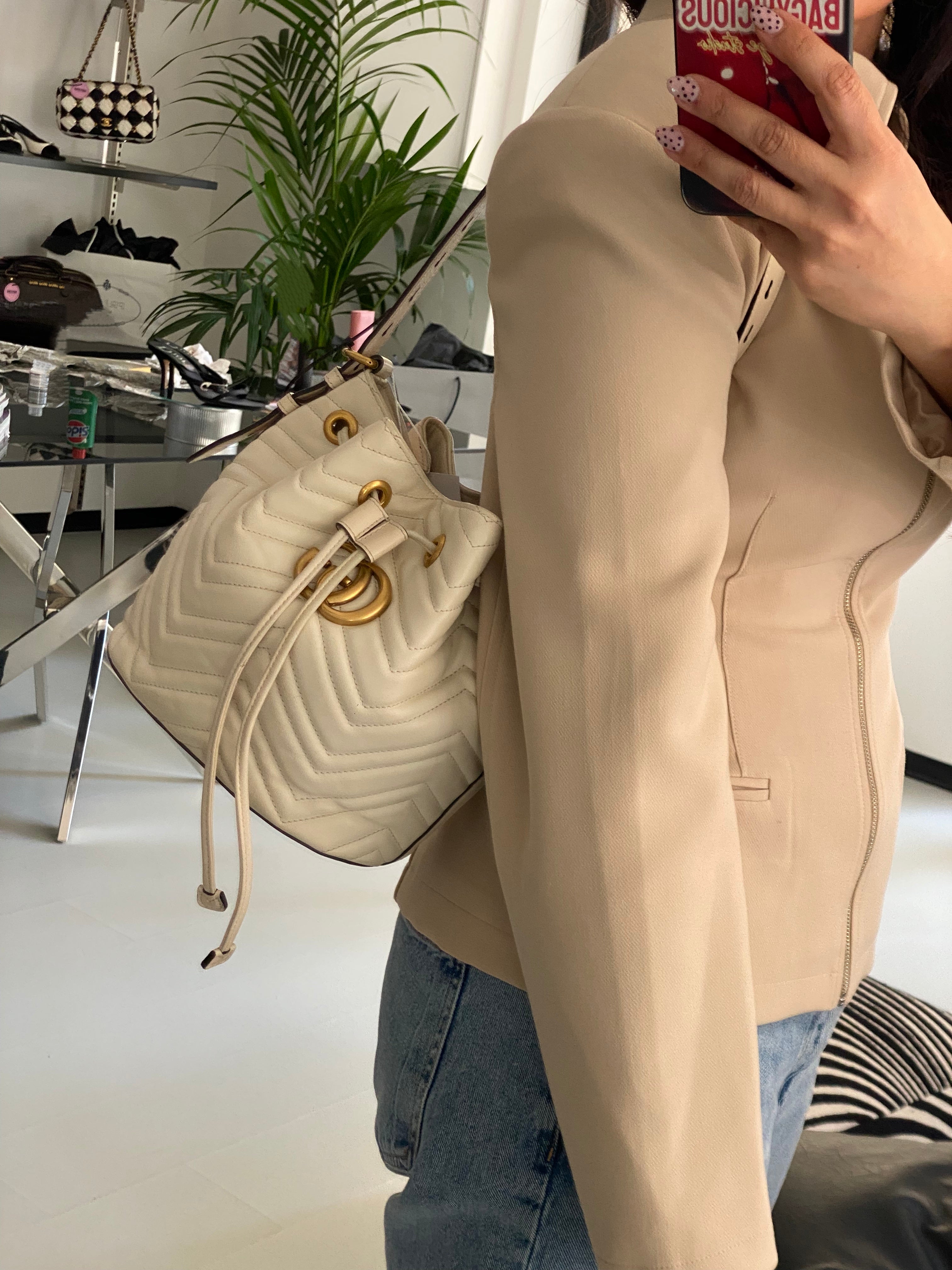 Gucci GG Marmont Bucket Bag in Pelle Matelassé