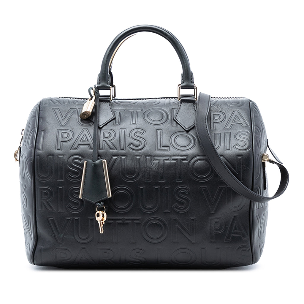 LOUIS VUITTON Limited Edition Black Monogram Paris Embossed Leather Speedy Cube 30 cm