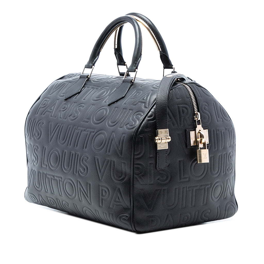 LOUIS VUITTON Limited Edition Black Monogram Paris Embossed Leather Speedy Cube 30 cm