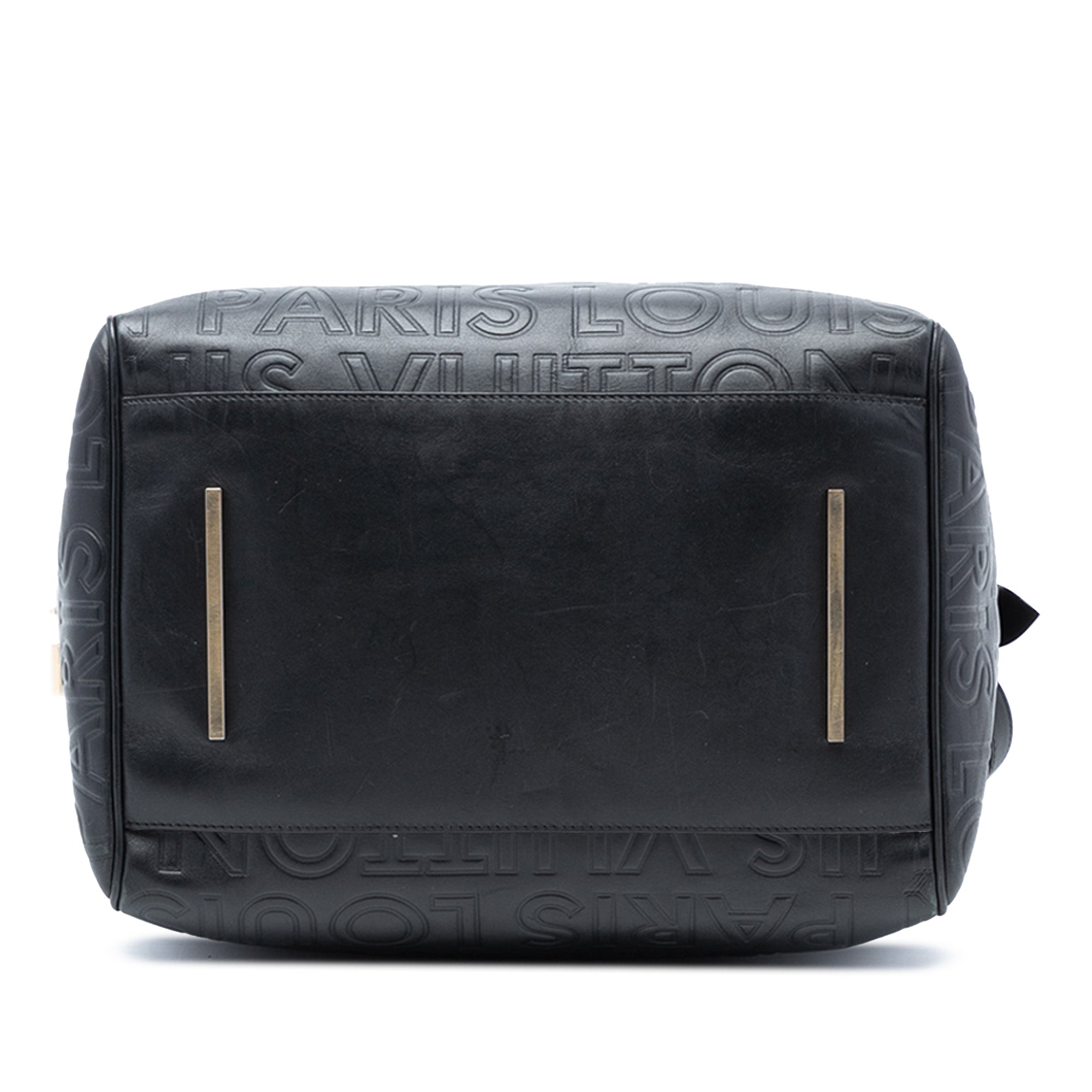 LOUIS VUITTON Limited Edition Black Monogram Paris Embossed Leather Speedy Cube 30 cm