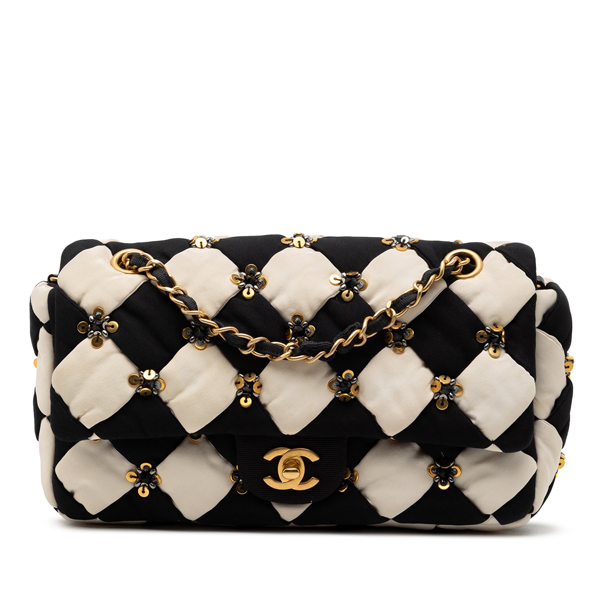 Chanel Metiers D'art Fall 2021 iconici Flap - Black / White Fabric | Gold Hardware