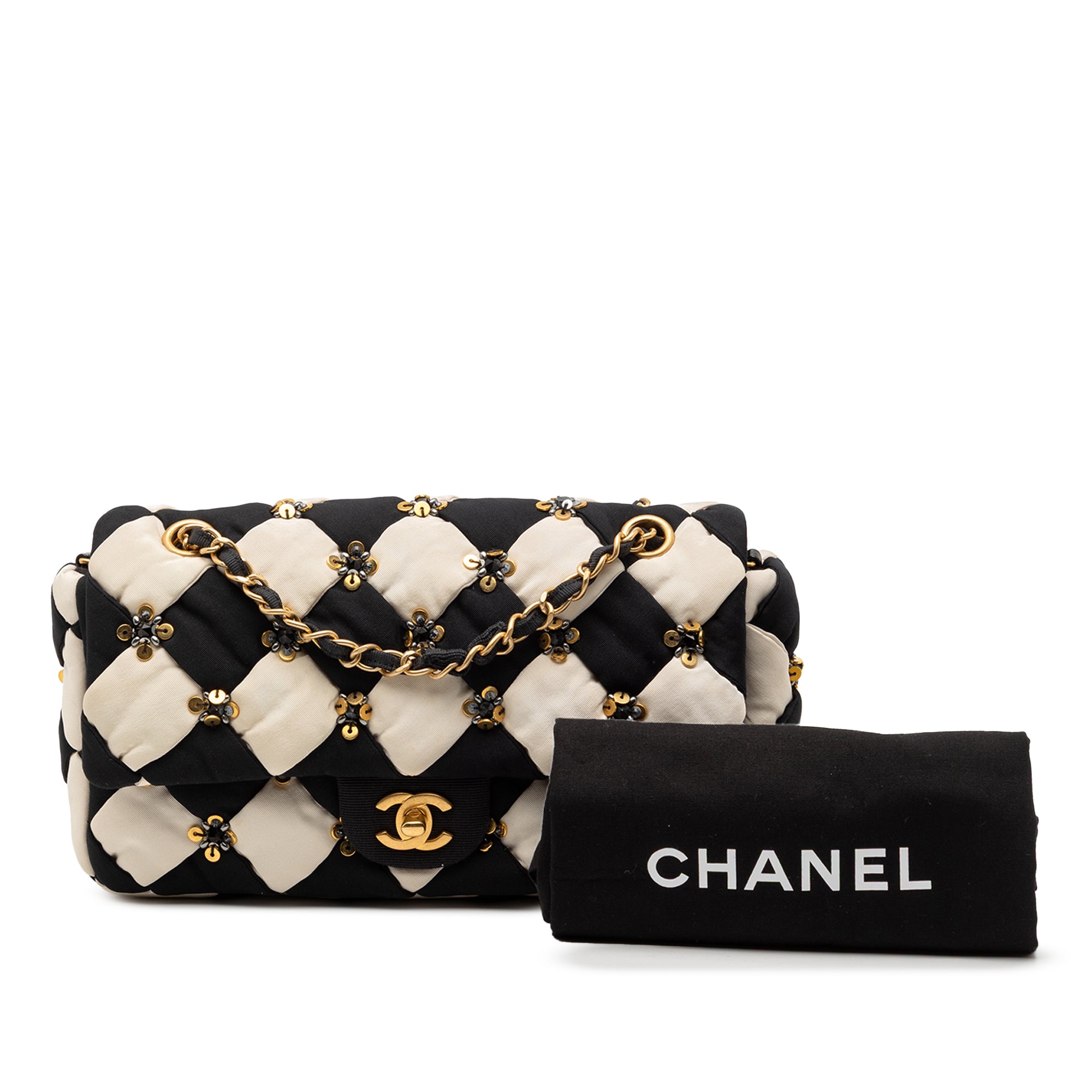 Chanel Metiers D'art Fall 2021 iconici Flap - Black / White Fabric | Gold Hardware