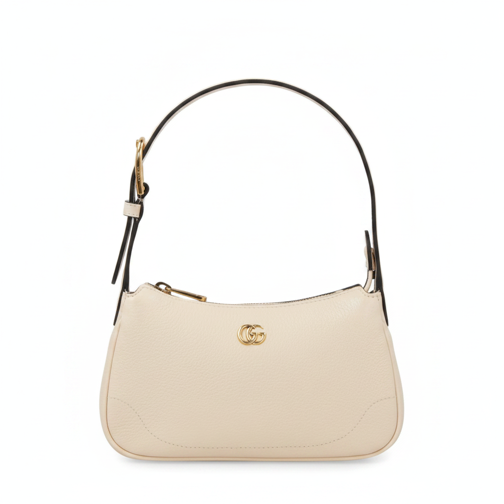 Gucci Aphrodite Small Leather Shoulder Bag in pelle martellata color crema