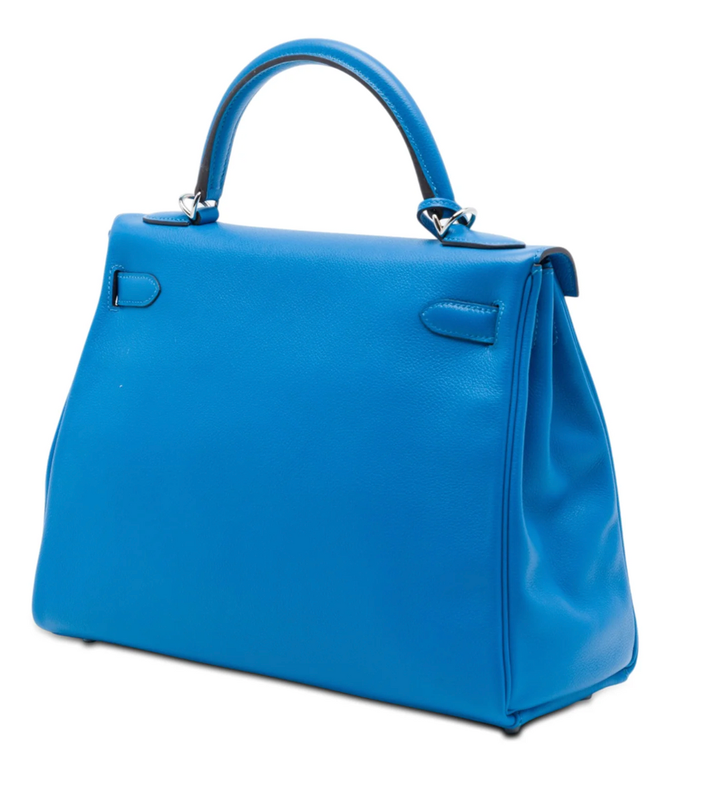 Hermès Kelly II Retourne 32 in pelle Clémence blu