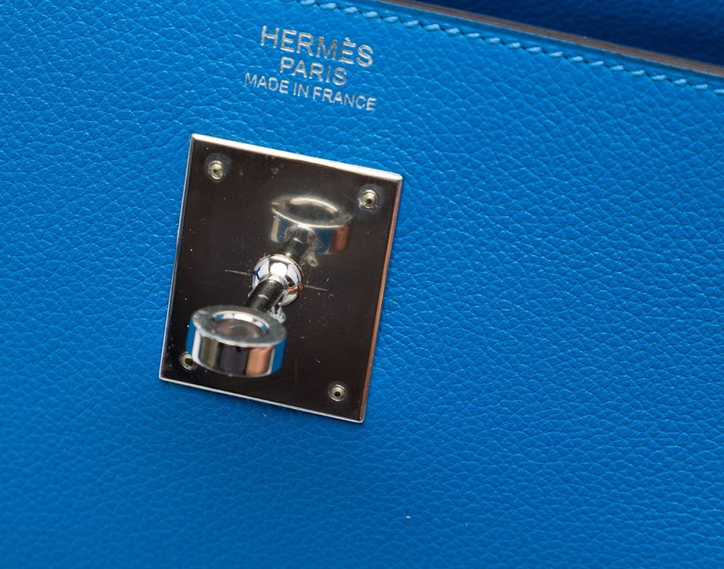 Hermès Kelly II Retourne 32 in pelle Clémence blu