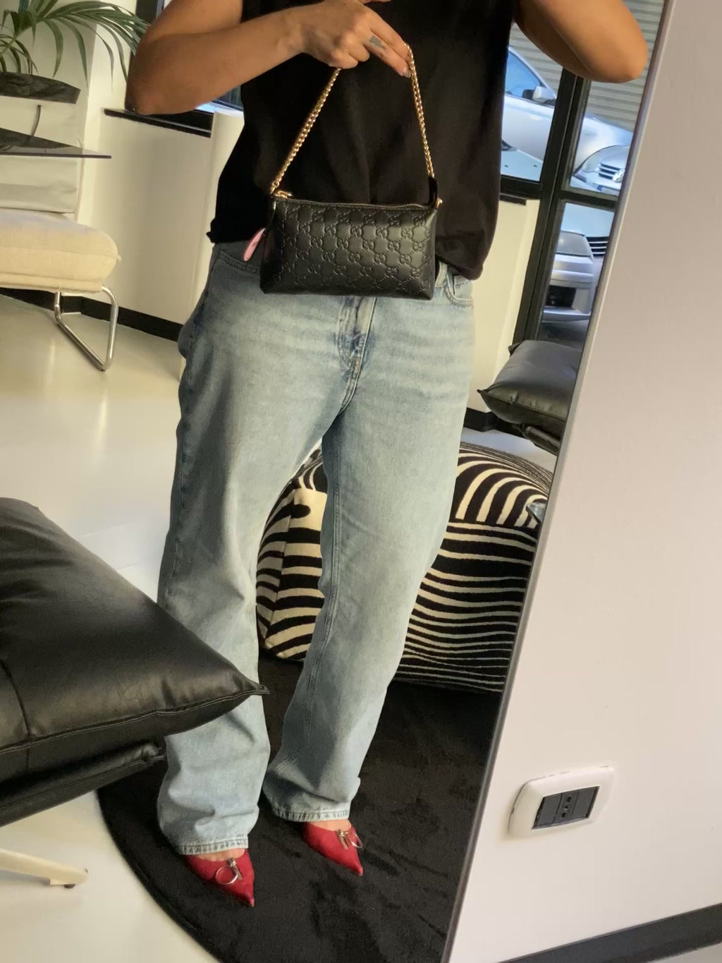 Gucci Borsa a spalla in pelle GG catena dorata