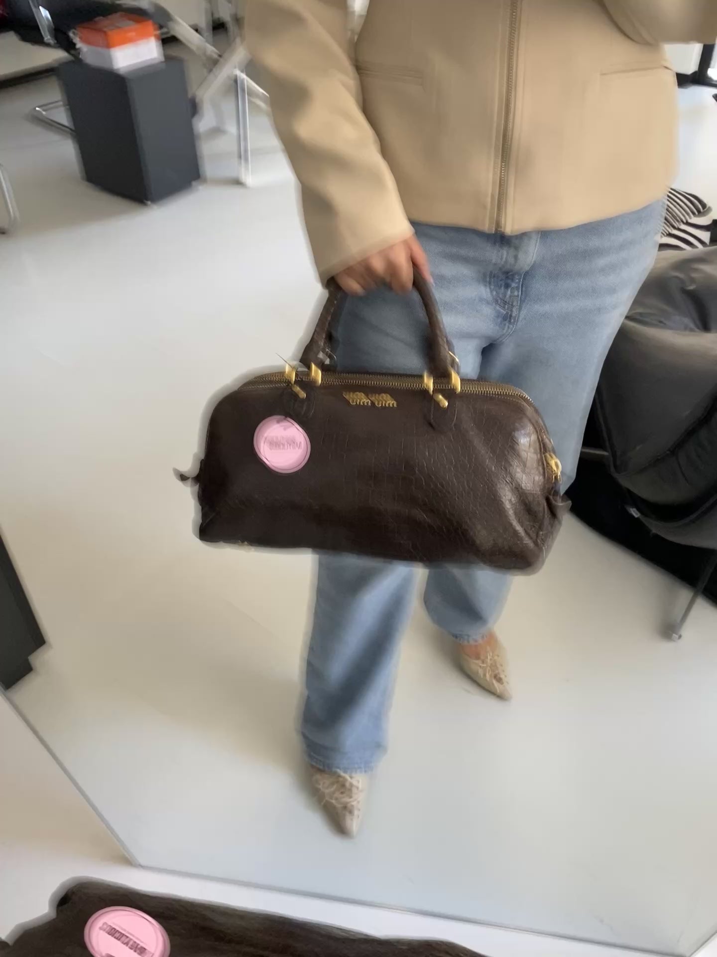 Miu Miu Croc Embossed Leather Bag Brown